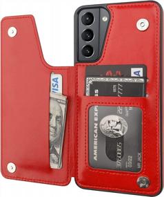 img 4 attached to Red PU Leather Wallet Case For Samsung Galaxy S21 Plus - Compatible With 5G, 6.7 Inch Display, Featuring Card Holder, Kickstand, Double Magnetic Clasp, And Shockproof Cover For Durability