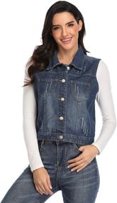 img 3 attached to Classic Sleeveless Cropped Distressed Pockets Women's Clothing at Coats, Jackets & Vests