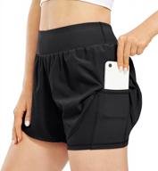 stay comfortable & connected with promover's women's running shorts with phone pocket & quick dry liner logo