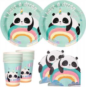 img 4 attached to 72PCS DECORLIFE Panda Birthday Party Supplies - Plates, Napkins & Cups For Baby Shower/B-Day Parties (24 Serves)