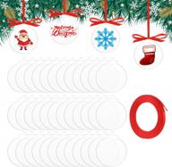 set of 30 clear acrylic 3-inch christmas ornaments with red ribbon - diy discs for tree decor and crafting; transparent baubles for personalized decoration and gift tags logo