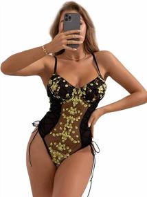 img 4 attached to Flaunt Your Style With Ohyeahlady Women'S Sheer Floral Lace Sleeveless High Neck Bodysuit Leotard Tops For Clubwear!