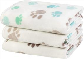 img 4 attached to Cuddly Dono Soft Fleece Pet Blanket Pack With Cute Bone & Paw Print Design - Perfect For Cozy Sleep & Warmth For Puppies, Kittens & Dogs