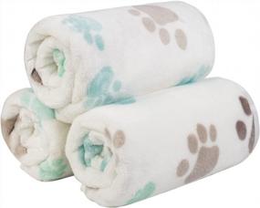 img 2 attached to Cuddly Dono Soft Fleece Pet Blanket Pack With Cute Bone & Paw Print Design - Perfect For Cozy Sleep & Warmth For Puppies, Kittens & Dogs