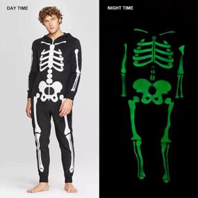 img 3 attached to Matching Family Costumes Sets Unisex Halloween Hooded Glow In Dark Skeleton Jumpsuit Men Small