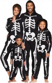 img 4 attached to Matching Family Costumes Sets Unisex Halloween Hooded Glow In Dark Skeleton Jumpsuit Men Small
