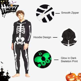 img 2 attached to Matching Family Costumes Sets Unisex Halloween Hooded Glow In Dark Skeleton Jumpsuit Men Small