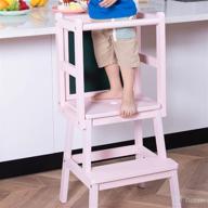 🍳 houchics children's kitchen step stool - premium solid birch wooden standing tower, toddler step stool for kitchen and bathroom (pink) логотип