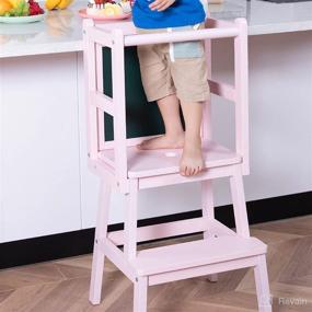 img 4 attached to 🍳 HOUCHICS Children's Kitchen Step Stool - Premium Solid Birch Wooden Standing Tower, Toddler Step Stool for Kitchen and Bathroom (Pink)