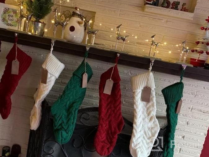 img 1 attached to Set Of 3 Large Cable Knit Christmas Stockings With Name Tags - Classic Burgundy Red, Ivory White, And Green Chunky Hand Stockings - 18 Inches review by Arun Berry