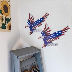 img 1 attached to Patriotic Wall Decor - Schousi Metal Eagle American Flag Bald Eagle Art Set Of 2, Independence Day Outdoor Yard Centerpiece Hanging Decoration
