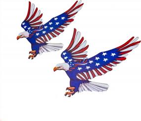 img 4 attached to Patriotic Wall Decor - Schousi Metal Eagle American Flag Bald Eagle Art Set Of 2, Independence Day Outdoor Yard Centerpiece Hanging Decoration