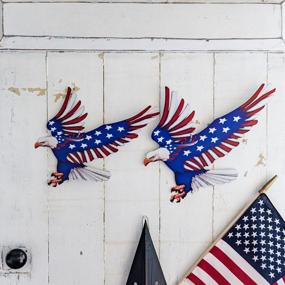 img 3 attached to Patriotic Wall Decor - Schousi Metal Eagle American Flag Bald Eagle Art Set Of 2, Independence Day Outdoor Yard Centerpiece Hanging Decoration