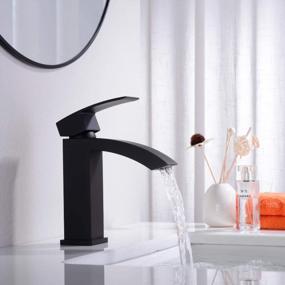 img 2 attached to 🚰 Matte Black Brass Waterfall Bathroom Sink Faucet with Single Handle, Square Vanity Design, Escutcheon, and Pop Up Drain Assembly – TRUSTMI