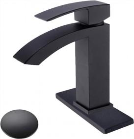 img 4 attached to 🚰 Matte Black Brass Waterfall Bathroom Sink Faucet with Single Handle, Square Vanity Design, Escutcheon, and Pop Up Drain Assembly – TRUSTMI