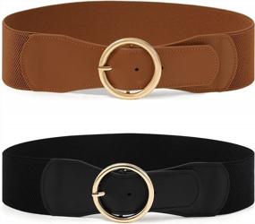 img 4 attached to Women'S 2-Pack Stretchy Waist Belts With Vintage Chunky Buckle For Dresses