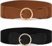 women's 2-pack stretchy waist belts with vintage chunky buckle for dresses logo