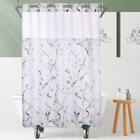 img 4 attached to Lagute SnapHook Hook Free Shower Curtain With Snap-In Liner & See Through Top Window Hotel Grade, Machine Washable 71Wx74L, Green Blossom