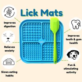 img 3 attached to Boutiqit 2 Pack Licky Mats for Dogs and Cats: Dog-Cat Lick Pad for Anxiety Relief, Pet Feeding Mat, Puzzle Feeder with Peanut Butter Pad. Great for Bathing and Grooming in Blue & Yellow.