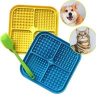 boutiqit 2 pack licky mats for dogs and cats: dog-cat lick pad for anxiety relief, pet feeding mat, puzzle feeder with peanut butter pad. great for bathing and grooming in blue & yellow. logo