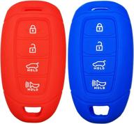 🚗 enhance your hyundai's style with 2pcs coolbestda 4buttons key fob cover skin remote case for hyundai kona azera grandeur ig - red blue логотип