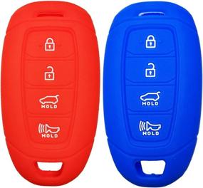 img 4 attached to 🚗 Enhance Your Hyundai's Style with 2Pcs Coolbestda 4buttons Key Fob Cover Skin Remote Case for Hyundai Kona Azera Grandeur IG - Red Blue