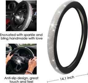 img 1 attached to 🎁 10 Piece Bling Car Accessories Set - Rhinestone Steering Wheel Cover, Diamond License Plate Frames, Sparkling Car USB Charger, Car Hooks, Push Start Button Cover, Cup Holder - Perfect Gift with Gift Box for Women