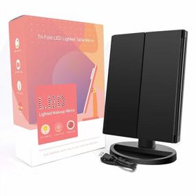 img 4 attached to FASCINATE Trifold Lighted Makeup Mirror 3 Color Lights 72 LEDs Makeup Vanity Mirror With 10X/3X/2X/1X Magnification, Cord & Cordless, 180°Rotation Portable High-Definition Cosmetic Mirror (Black)