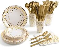 🎉 ultimate gold party supplies set: 175-piece serves 25 - gold paper plates, napkins, cups, and gold plastic silverware for wedding, bridal shower, baby shower, and holiday parties логотип