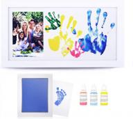nwk diy family photo + family hand/footprints kit with 10 x 17inch elegant white wood picture frame, ink pad, non-toxic watercolor paints, baby shower family christmas gift for new mom dad logo