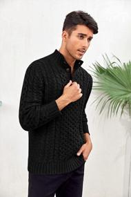 img 1 attached to Men'S Stand Collar Cable Knit Pullover Sweater Chunky Winter Fashion Buttons Twisted Thermal Sweaters