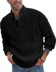 img 4 attached to Men'S Stand Collar Cable Knit Pullover Sweater Chunky Winter Fashion Buttons Twisted Thermal Sweaters