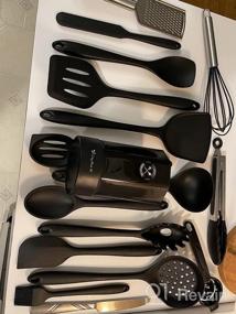 img 6 attached to 🍳 16-Piece Gray Silicone Kitchen Utensils Set by Deedro - Heat Resistant Cooking Tools with Holder, Nonstick Spatula Kitchen Gadgets for Baking & Cooking