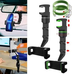 img 4 attached to 📱 Universal 360° Rotating Rearview Mirror Phone Holder for Car + 2 Data Cables: Multifunctional Mount for All Cell Phones & Vehicle back seat