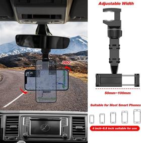 img 3 attached to 📱 Universal 360° Rotating Rearview Mirror Phone Holder for Car + 2 Data Cables: Multifunctional Mount for All Cell Phones & Vehicle back seat