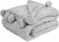 pavilia light gray sherpa throw blanket for couch, pom pom fluffy plush soft blanket for sofa bed shaggy warm fuzzy fleece blanket cozy decorative silver grey pompom throw, 60x80 twin logo