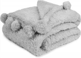 img 4 attached to PAVILIA Light Gray Sherpa Throw Blanket For Couch, Pom Pom Fluffy Plush Soft Blanket For Sofa Bed Shaggy Warm Fuzzy Fleece Blanket Cozy Decorative Silver Grey Pompom Throw, 60X80 Twin