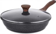 nonstick frying pan skillet with swiss granite coating and lid, healthy cookware chef's pan with glass cover, pfoa free (11 inches) logo