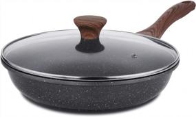 img 4 attached to Nonstick Frying Pan Skillet With Swiss Granite Coating And Lid, Healthy Cookware Chef'S Pan With Glass Cover, PFOA Free (11 Inches)