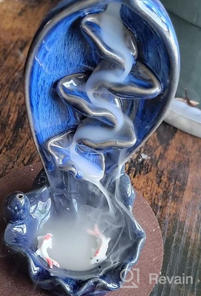 img 1 attached to Handcrafted Porcelain Waterfall Incense Burner With Backflow Incense Holder, 120 Backflow Incense Cones, And 30 Incense Sticks - Navy; Ideal For Yoga, Aromatherapy, And Home Décor review by Larry Cho