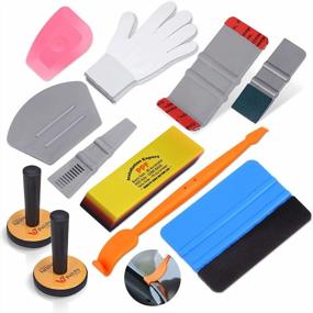 img 4 attached to Car Wrapping Vehicle Window Tint Film Tool Kit - Gomake Vinyl Wrap Set With Felt Squeegee, Magnet Holder, Stick, Rubber Squeegee & Glove For Vehicle Decoration.