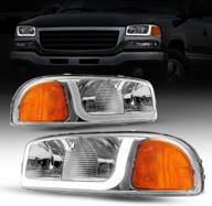 sealight led headlight assembly with drl for 1999-2006 sierra/yukon - chrome housing, amber reflector, clear lens, daytime running lights - replacement pair logo