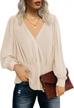 elegant v-neck ruffled chiffon blouse for women - vintage empire waist long sleeve shirt by gemijack logo