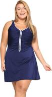 flattering plus size swimdress: zip front one piece with skirted design logo