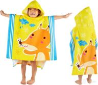 softest kids hooded beach towel - cartoon fox design by synpos: thicker bath towel wrap for boys and girls, ideal for babies, toddlers, and children 3-7 years - perfect pool, beach, or bathrobe towel logo