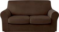 protect your sofa in style with maxmill velvet stretch loveseat sofa slipcovers - brown, 3 pieces with plush couch sofa covers & elastic bottom logo