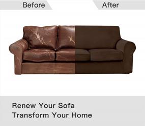 img 3 attached to Protect Your Sofa In Style With Maxmill Velvet Stretch Loveseat Sofa Slipcovers - Brown, 3 Pieces With Plush Couch Sofa Covers & Elastic Bottom