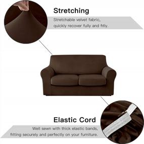 img 1 attached to Protect Your Sofa In Style With Maxmill Velvet Stretch Loveseat Sofa Slipcovers - Brown, 3 Pieces With Plush Couch Sofa Covers & Elastic Bottom