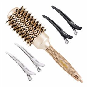 img 4 attached to Professional Ionic Round Brush For Women'S Hair Blow Drying - Nano Thermal Ceramic, Boar Bristles, And Medium Barrel For Volume And Styling - 1.7 Inch