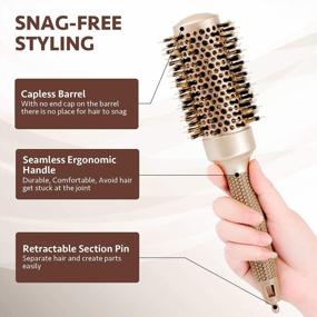 img 1 attached to Professional Ionic Round Brush For Women'S Hair Blow Drying - Nano Thermal Ceramic, Boar Bristles, And Medium Barrel For Volume And Styling - 1.7 Inch
